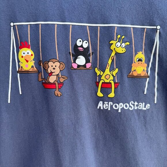 Aeropostale Vintage Y2K Babydoll Animal Swing Graphic Boyfriend Tee Blue Shirt M - Picture 6 of 8